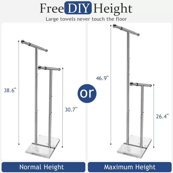 imageKayfia 40quot Standing Towel Rack with Weighted Marble Base Width Adjustable ampamp Taller Bathroom Towel Rack Stand 2Tier Towel Racks for Bathroom Multiple Spaces Stainless Steel Brushed Finish2 Tiers