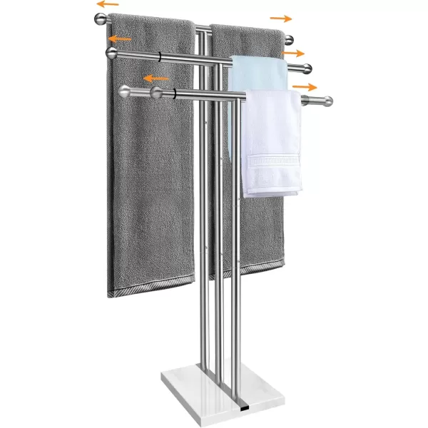 imageKayfia 40quot Standing Towel Rack with Weighted Marble Base Width Adjustable ampamp Taller Bathroom Towel Rack Stand 2Tier Towel Racks for Bathroom Multiple Spaces Stainless Steel Brushed Finish3 Tiers