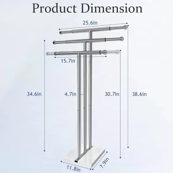 imageKayfia 40quot Standing Towel Rack with Weighted Marble Base Width Adjustable ampamp Taller Bathroom Towel Rack Stand 2Tier Towel Racks for Bathroom Multiple Spaces Stainless Steel Brushed Finish3 Tiers