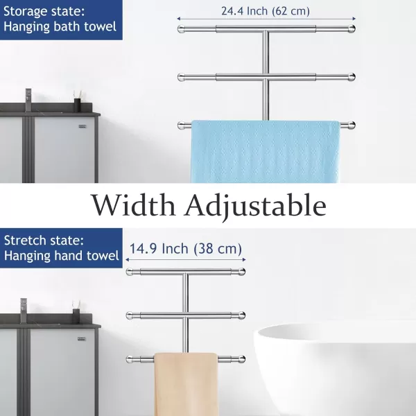 imageKayfia 40quot Standing Towel Rack with Weighted Marble Base Width Adjustable ampamp Taller Bathroom Towel Rack Stand 2Tier Towel Racks for Bathroom Multiple Spaces Stainless Steel Brushed Finish3 Tiers