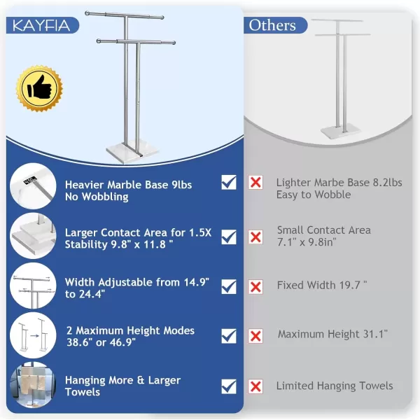 imageKayfia 40quot Standing Towel Rack with Weighted Marble Base Width Adjustable ampamp Taller Bathroom Towel Rack Stand 2Tier Towel Racks for Bathroom Multiple Spaces Stainless Steel Brushed Finish2 Tiers