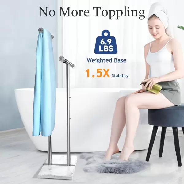 imageKayfia 40quot Standing Towel Rack with Weighted Marble Base Width Adjustable ampamp Taller Bathroom Towel Rack Stand 2Tier Towel Racks for Bathroom Multiple Spaces Stainless Steel Brushed Finish2 Tiers