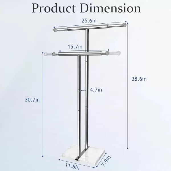 imageKayfia 40quot Standing Towel Rack with Weighted Marble Base Width Adjustable ampamp Taller Bathroom Towel Rack Stand 2Tier Towel Racks for Bathroom Multiple Spaces Stainless Steel Brushed Finish2 Tiers