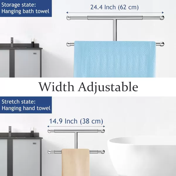 imageKayfia 40quot Standing Towel Rack with Weighted Marble Base Width Adjustable ampamp Taller Bathroom Towel Rack Stand 2Tier Towel Racks for Bathroom Multiple Spaces Stainless Steel Brushed Finish2 Tiers