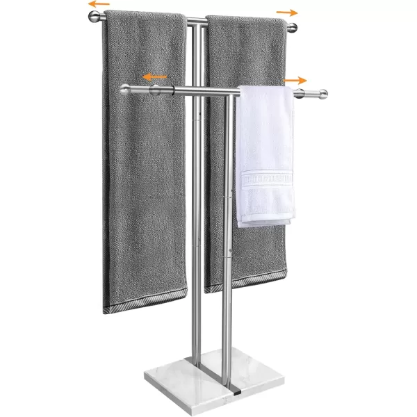 imageKayfia 40quot Standing Towel Rack with Weighted Marble Base Width Adjustable ampamp Taller Bathroom Towel Rack Stand 2Tier Towel Racks for Bathroom Multiple Spaces Stainless Steel Brushed Finish2 Tiers