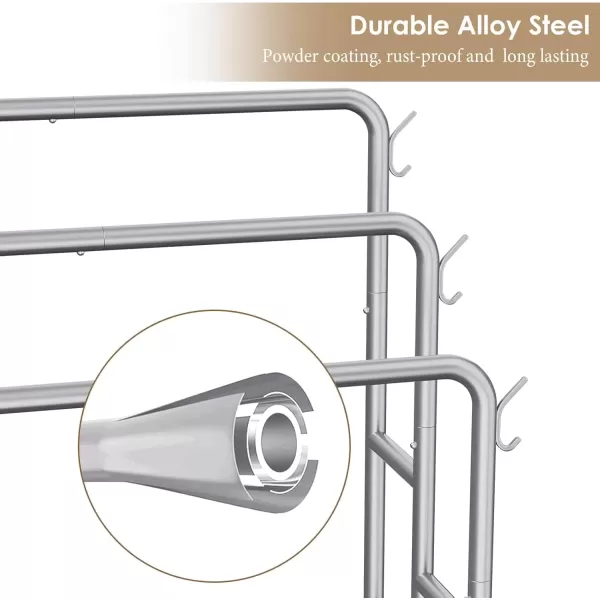 imageKayfia 40quot Tall Standing Towel Racks 3 Tier Towel Stand Blanket Rack with 2 Removable Storage Baskets ampamp 6 Hooks Indoor Outdoor Freestanding Towel Racks for Bathroom Bedroom Organizer Metal BlackGray
