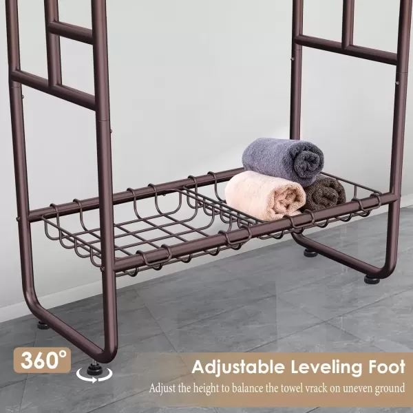imageKayfia 40quot Tall Standing Towel Racks 3 Tier Towel Stand Blanket Rack with 2 Removable Storage Baskets ampamp 6 Hooks Indoor Outdoor Freestanding Towel Racks for Bathroom Bedroom Organizer Metal BlackBronze