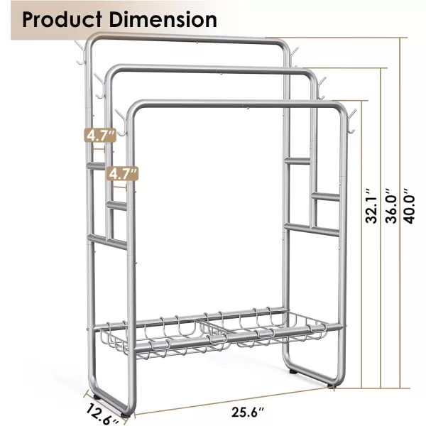 imageKayfia 40quot Tall Standing Towel Racks 3 Tier Towel Stand Blanket Rack with 2 Removable Storage Baskets ampamp 6 Hooks Indoor Outdoor Freestanding Towel Racks for Bathroom Bedroom Organizer Metal BlackGray