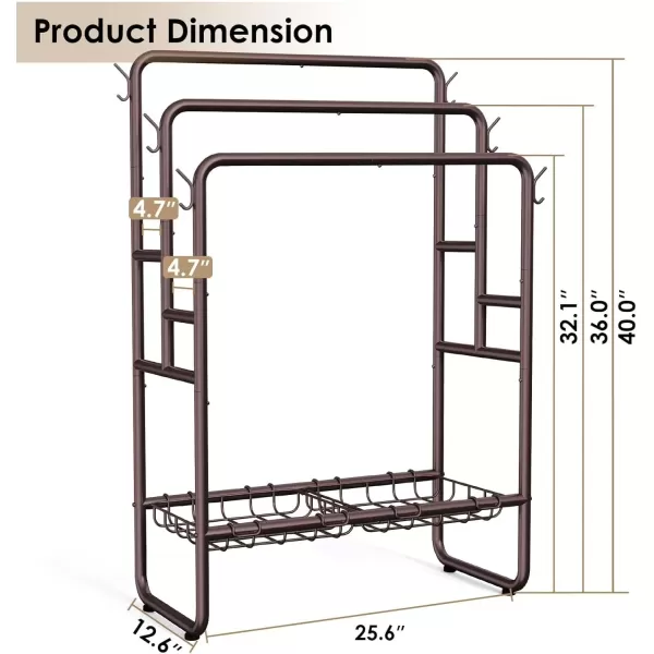 imageKayfia 40quot Tall Standing Towel Racks 3 Tier Towel Stand Blanket Rack with 2 Removable Storage Baskets ampamp 6 Hooks Indoor Outdoor Freestanding Towel Racks for Bathroom Bedroom Organizer Metal BlackBronze