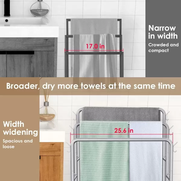 imageKayfia 40quot Tall Standing Towel Racks 3 Tier Towel Stand Blanket Rack with 2 Removable Storage Baskets ampamp 6 Hooks Indoor Outdoor Freestanding Towel Racks for Bathroom Bedroom Organizer Metal BlackGray