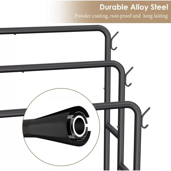 imageKayfia 40quot Tall Standing Towel Racks 3 Tier Towel Stand Blanket Rack with 2 Removable Storage Baskets ampamp 6 Hooks Indoor Outdoor Freestanding Towel Racks for Bathroom Bedroom Organizer Metal BlackBlack