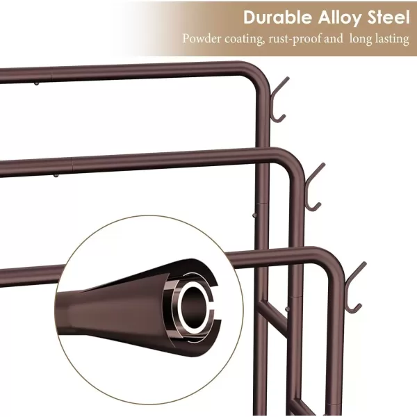 imageKayfia 40quot Tall Standing Towel Racks 3 Tier Towel Stand Blanket Rack with 2 Removable Storage Baskets ampamp 6 Hooks Indoor Outdoor Freestanding Towel Racks for Bathroom Bedroom Organizer Metal BlackBronze