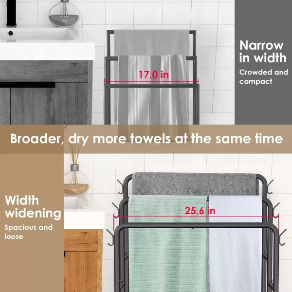 imageKayfia 40quot Tall Standing Towel Racks 3 Tier Towel Stand Blanket Rack with 2 Removable Storage Baskets ampamp 6 Hooks Indoor Outdoor Freestanding Towel Racks for Bathroom Bedroom Organizer Metal BlackBlack