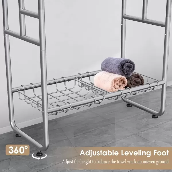 imageKayfia 40quot Tall Standing Towel Racks 3 Tier Towel Stand Blanket Rack with 2 Removable Storage Baskets ampamp 6 Hooks Indoor Outdoor Freestanding Towel Racks for Bathroom Bedroom Organizer Metal BlackGray