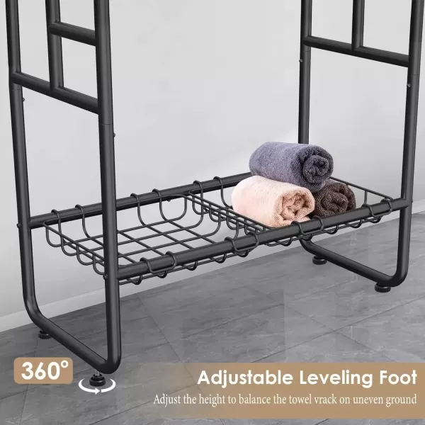 imageKayfia 40quot Tall Standing Towel Racks 3 Tier Towel Stand Blanket Rack with 2 Removable Storage Baskets ampamp 6 Hooks Indoor Outdoor Freestanding Towel Racks for Bathroom Bedroom Organizer Metal BlackBlack