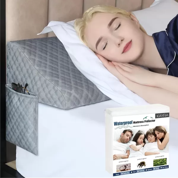 imageKayfia Mattress Protector Twin Size Waterproof Soft Breathable Noiseless Mattress Protector and Twin Size Pillow Wedge for Headboard Gap Bed Gap Filller 08quot Mattress Space with 2 Side Pocket