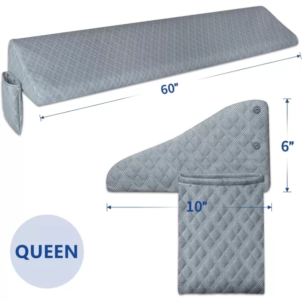 imageKayfia Queen Size Pillow Wedge for Headboard Gap Bed Gap Filller 08quot Mattress Space Filler Pillow Stopper with 2 Side Pocket Triangle Foam Pillow Wedge Between Headboard MattressGrey 60quotx10quotx6quotGray