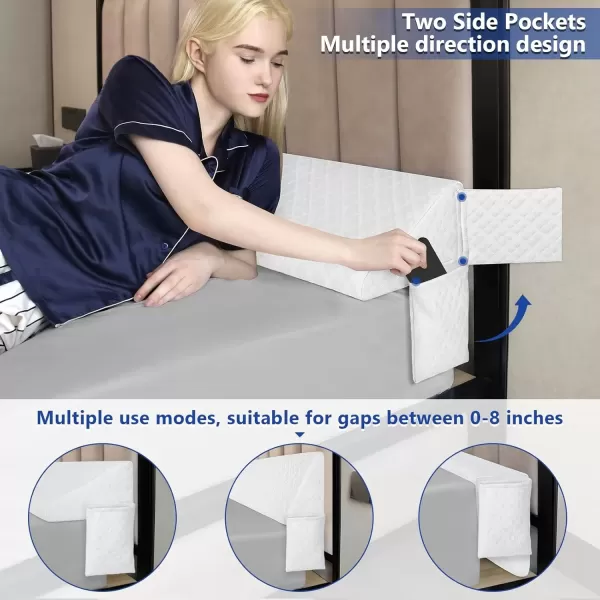 imageKayfia Queen Size Pillow Wedge for Headboard Gap Bed Gap Filller 08quot Mattress Space Filler Pillow Stopper with 2 Side Pocket Triangle Foam Pillow Wedge Between Headboard MattressGrey 60quotx10quotx6quotWhite