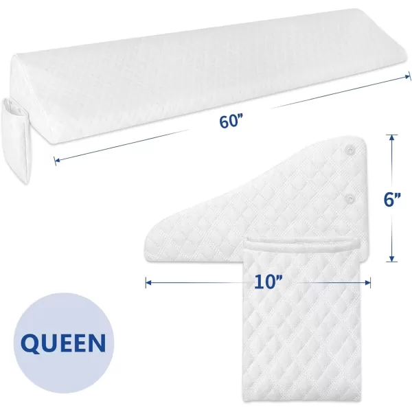 imageKayfia Queen Size Pillow Wedge for Headboard Gap Bed Gap Filller 08quot Mattress Space Filler Pillow Stopper with 2 Side Pocket Triangle Foam Pillow Wedge Between Headboard MattressGrey 60quotx10quotx6quotWhite