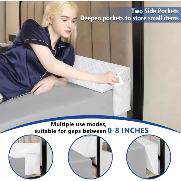 imageKayfia Queen Size Pillow Wedge for Headboard Gap Bed Gap Filller 08quot Mattress Space Filler Pillow Stopper with 2 Side Pocket Triangle Foam Pillow Wedge Between Headboard MattressGrey 60quotx10quotx6quotWhite10x4