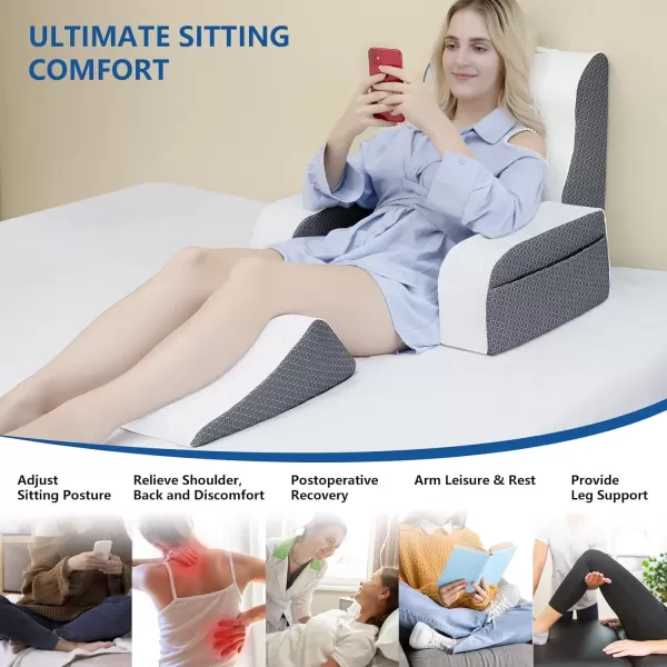 imageKayfia Reading Pillow for Sitting up 4 in 1 Backrest Pillow with Detachable Arms Rest Bed Rest Pillow with Gel Memory Foam Back Pillow for ReadingGamingWorking in Bed or Couch 19quot Grey White