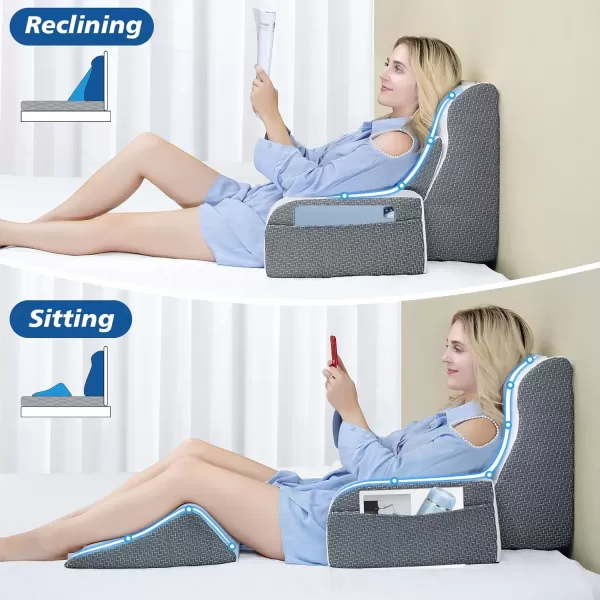 imageKayfia Reading Pillow for Sitting up 4 in 1 Backrest Pillow with Detachable Arms Rest Bed Rest Pillow with Gel Memory Foam Back Pillow for ReadingGamingWorking in Bed or Couch 19quot Grey White