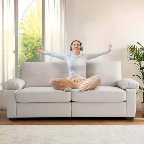 imageMERITLIFE 80quot Modern Sofas Couches for Living Room loveseat Comfy Sofa with Armrest Storage Removable Cover Linen Couches for Small Space ApartmentEasy to Install Love Seats Furniture BeigeBeige