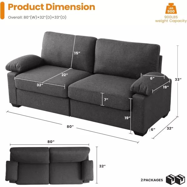 imageMERITLIFE 80quot Modern Sofas Couches for Living Room loveseat Comfy Sofa with Armrest Storage Removable Cover Linen Couches for Small Space ApartmentEasy to Install Love Seats Furniture BeigeGrey