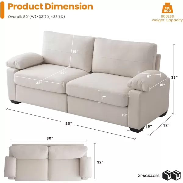 imageMERITLIFE 80quot Modern Sofas Couches for Living Room loveseat Comfy Sofa with Armrest Storage Removable Cover Linen Couches for Small Space ApartmentEasy to Install Love Seats Furniture BeigeBeige