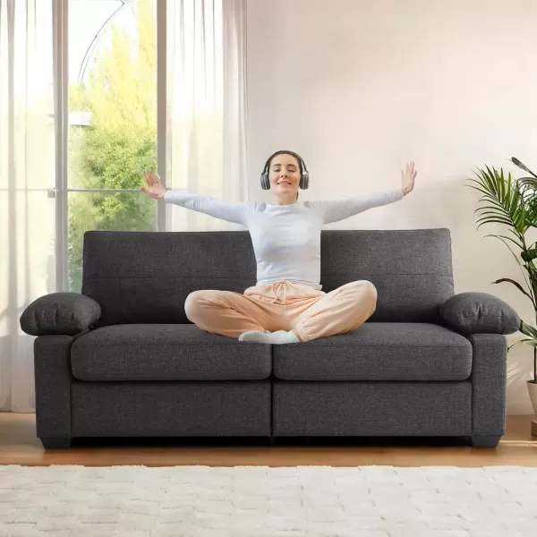 imageMERITLIFE 80quot Modern Sofas Couches for Living Room loveseat Comfy Sofa with Armrest Storage Removable Cover Linen Couches for Small Space ApartmentEasy to Install Love Seats Furniture BeigeGrey