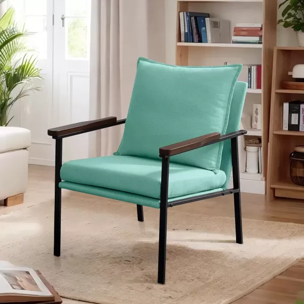 imageMERITLIFE Accent Chair Upholstered Living Room Chairs with Metal Frame Linen Single Sofa Armchair Reading Leisure Chair with High Back for for Living Room Bedroom Blue Set of 2Blue