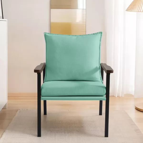 imageMERITLIFE Accent Chair Upholstered Living Room Chairs with Metal Frame Linen Single Sofa Armchair Reading Leisure Chair with High Back for for Living Room Bedroom Blue Set of 2Blue
