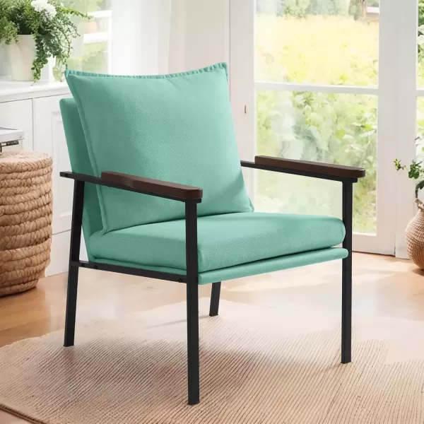 imageMERITLIFE Accent Chair Upholstered Living Room Chairs with Metal Frame Linen Single Sofa Armchair Reading Leisure Chair with High Back for for Living Room Bedroom Blue Set of 2Blue
