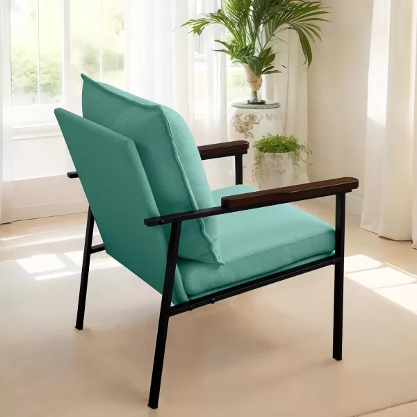 imageMERITLIFE Accent Chair Upholstered Living Room Chairs with Metal Frame Linen Single Sofa Armchair Reading Leisure Chair with High Back for for Living Room Bedroom Blue Set of 2Blue