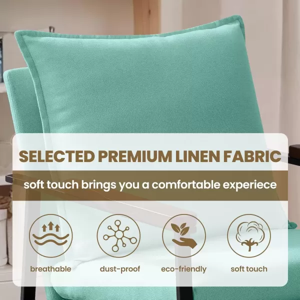 imageMERITLIFE Accent Chair Upholstered Living Room Chairs with Metal Frame Linen Single Sofa Armchair Reading Leisure Chair with High Back for for Living Room Bedroom Blue Set of 2Blue