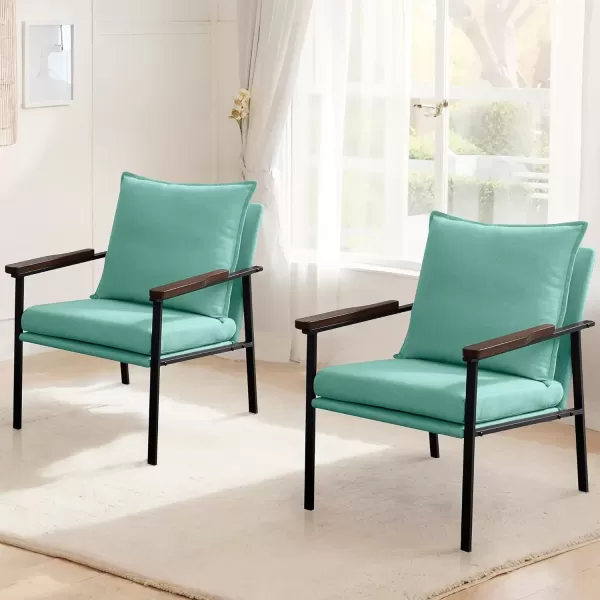imageMERITLIFE Accent Chair Upholstered Living Room Chairs with Metal Frame Linen Single Sofa Armchair Reading Leisure Chair with High Back for for Living Room Bedroom Blue Set of 2Blue