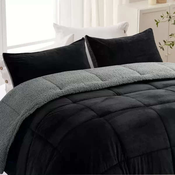 imageMERITLIFE California King Micromink Sherpa Comforter 3 Piece Bed SetComforter Set Warm ampamp Cozy Fleece Bedding Comforters ampamp Sets2 PillowcasesDoubleSidedMachine WashableBlack  Grey96quotx104quot