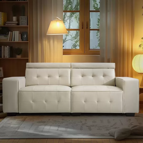 imageMERITLIFE Laurence Luxury 83quot PU Leather Couch Comfortable Thick Cushion Sofa Living Room Faux Leather Loveseat Sofa with Deep Seat ampamp Adjustable Headrest EasytoInstall Apartment Sofa Couch BrownBeige