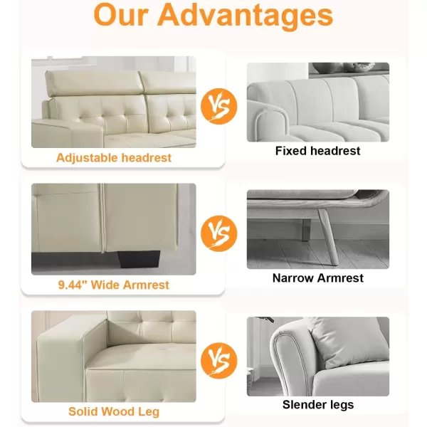 imageMERITLIFE Laurence Luxury 83quot PU Leather Couch Comfortable Thick Cushion Sofa Living Room Faux Leather Loveseat Sofa with Deep Seat ampamp Adjustable Headrest EasytoInstall Apartment Sofa Couch BrownBeige