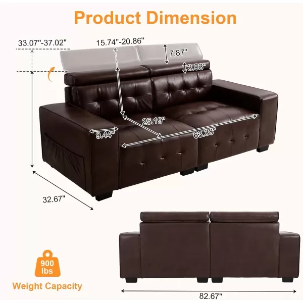 imageMERITLIFE Laurence Luxury 83quot PU Leather Couch Comfortable Thick Cushion Sofa Living Room Faux Leather Loveseat Sofa with Deep Seat ampamp Adjustable Headrest EasytoInstall Apartment Sofa Couch BrownBrown