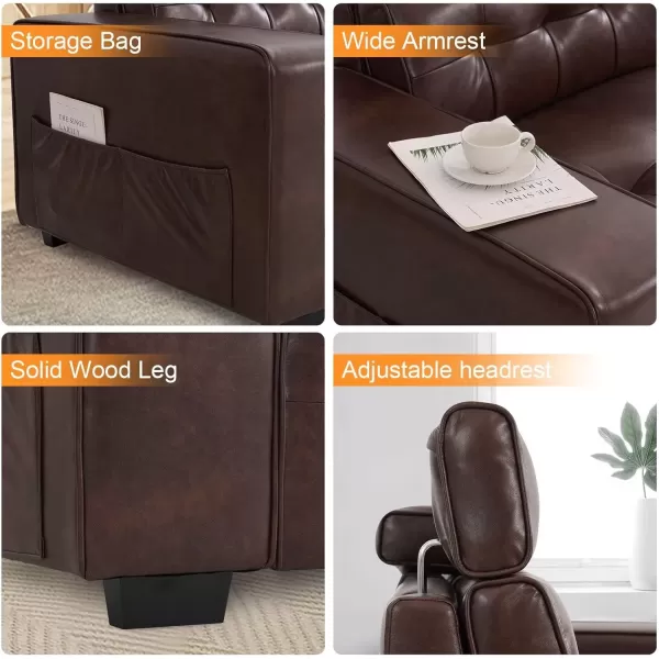 imageMERITLIFE Laurence Luxury 83quot PU Leather Couch Comfortable Thick Cushion Sofa Living Room Faux Leather Loveseat Sofa with Deep Seat ampamp Adjustable Headrest EasytoInstall Apartment Sofa Couch BrownBrown
