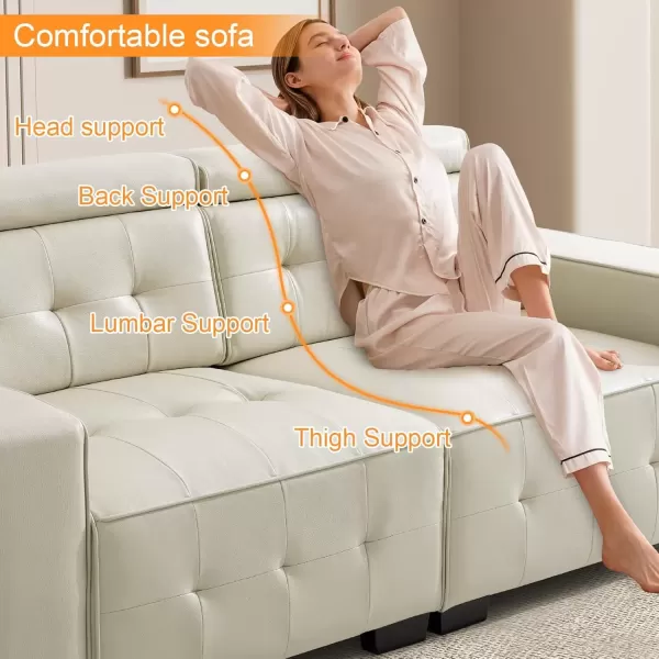 imageMERITLIFE Laurence Luxury 83quot PU Leather Couch Comfortable Thick Cushion Sofa Living Room Faux Leather Loveseat Sofa with Deep Seat ampamp Adjustable Headrest EasytoInstall Apartment Sofa Couch BrownBeige