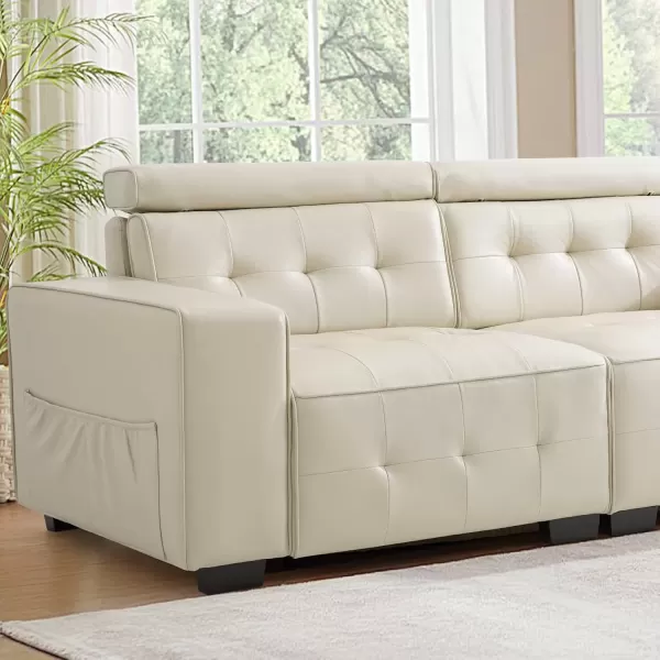 imageMERITLIFE Laurence Luxury 83quot PU Leather Couch Comfortable Thick Cushion Sofa Living Room Faux Leather Loveseat Sofa with Deep Seat ampamp Adjustable Headrest EasytoInstall Apartment Sofa Couch BrownBeige
