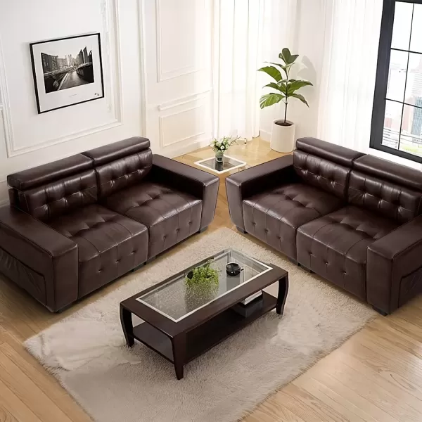 imageMERITLIFE Laurence Luxury 83quot PU Leather Couch Comfortable Thick Cushion Sofa Living Room Faux Leather Loveseat Sofa with Deep Seat ampamp Adjustable Headrest EasytoInstall Apartment Sofa Couch BrownBrown