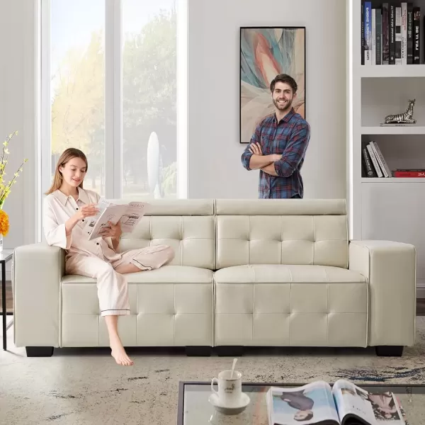 imageMERITLIFE Laurence Luxury 83quot PU Leather Couch Comfortable Thick Cushion Sofa Living Room Faux Leather Loveseat Sofa with Deep Seat ampamp Adjustable Headrest EasytoInstall Apartment Sofa Couch BrownBeige