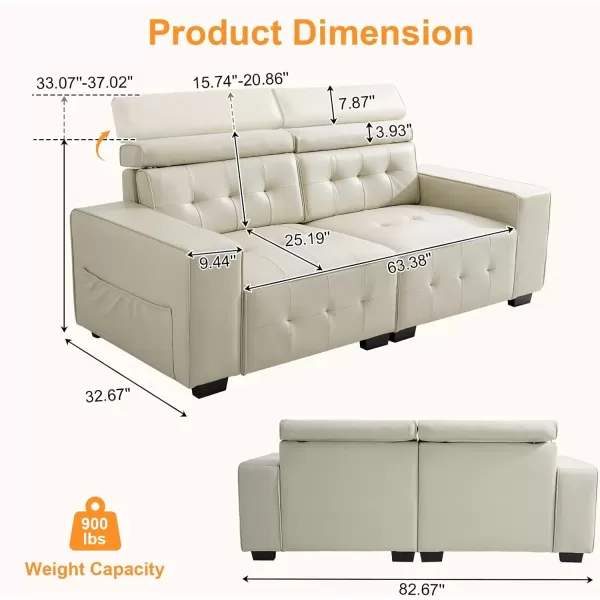 imageMERITLIFE Laurence Luxury 83quot PU Leather Couch Comfortable Thick Cushion Sofa Living Room Faux Leather Loveseat Sofa with Deep Seat ampamp Adjustable Headrest EasytoInstall Apartment Sofa Couch BrownBeige