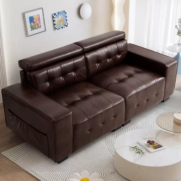 imageMERITLIFE Laurence Luxury 83quot PU Leather Couch Comfortable Thick Cushion Sofa Living Room Faux Leather Loveseat Sofa with Deep Seat ampamp Adjustable Headrest EasytoInstall Apartment Sofa Couch BrownBrown