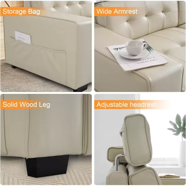 imageMERITLIFE Laurence Luxury 83quot PU Leather Couch Comfortable Thick Cushion Sofa Living Room Faux Leather Loveseat Sofa with Deep Seat ampamp Adjustable Headrest EasytoInstall Apartment Sofa Couch BrownBeige