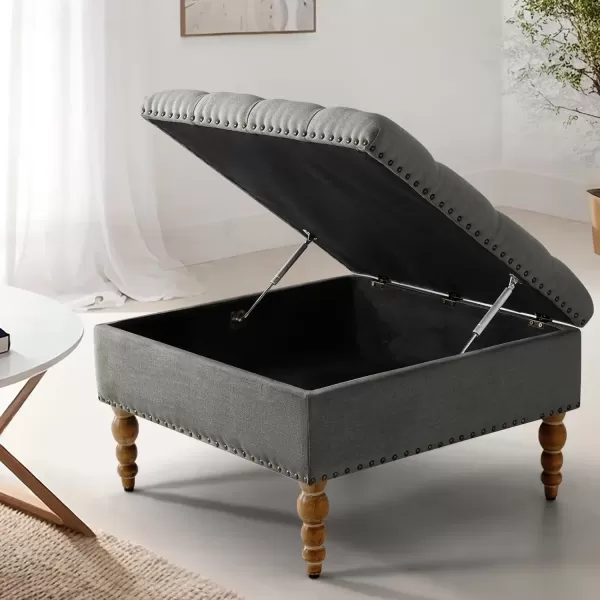 imageMERITLIFE Modern Large Square Storage Ottoman BenchCoffee Table with StorageEnd Table ampamp Footstool for Living Room Bedroom Light GrayLight Gray