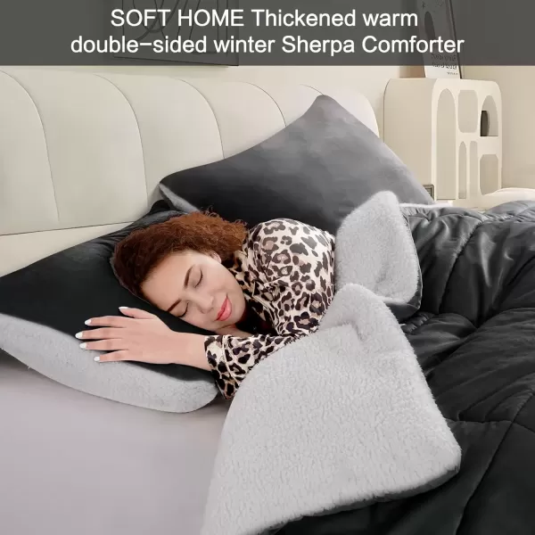 imageMicromink Sherpa Comforter Set 3 Piece Bed Set Queen Comforter Set DoubleSided Queen Size Breathable Fleece Down Alternative Comforter 2 Pillowcases Machine WashableCharcoal  White88quotx88quotCharcoal